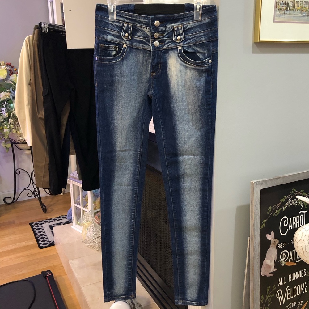 VINTAGE Y2K La Bonita Rhinestone Skinny Stretch Straight Distressed Denim Jeans